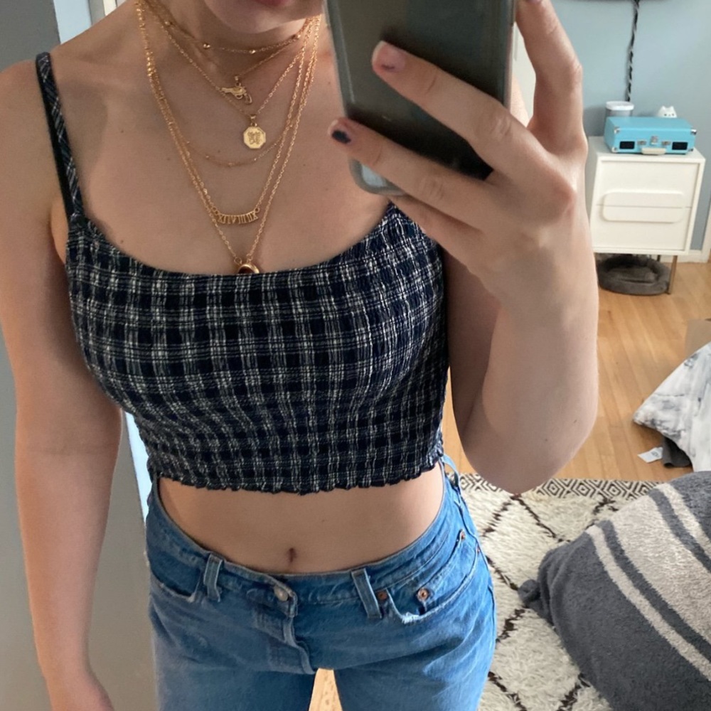 Brandy Melville Blue and White Stretchy Tanktop